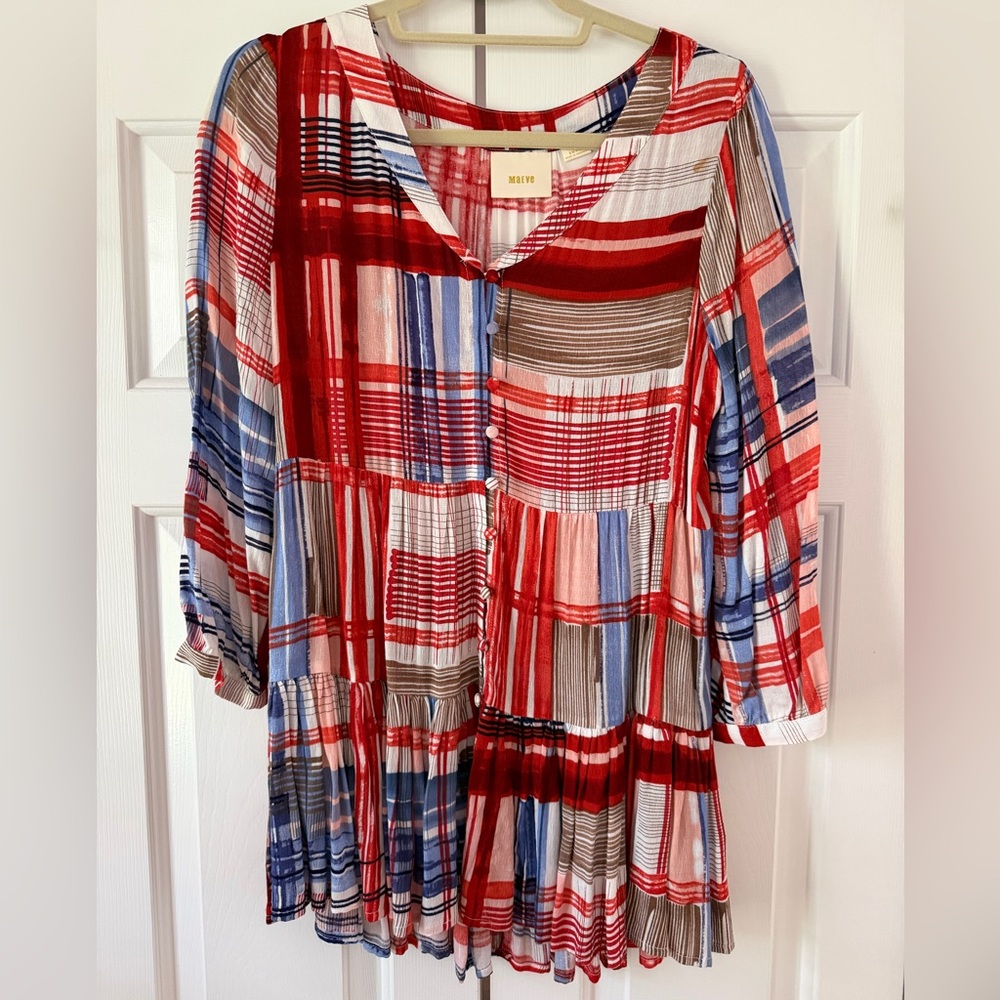 Anthropologie / Maeve Red and Blue Plaid Blouse